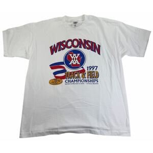 Vintage 90s Wisconsin Track and Field Championships 1997 Men's XL White Shirt